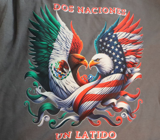 Mexican American Spanish Dos Naciones Un Latido  Short Sleeve With Logo